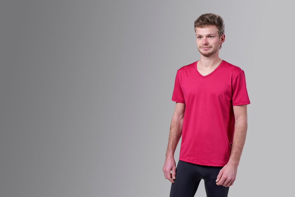 [00460 BR] T-Shirt Paljari in fibra a onde bio-infrarosse, UNISEX; Colore: bordó scollatura a V