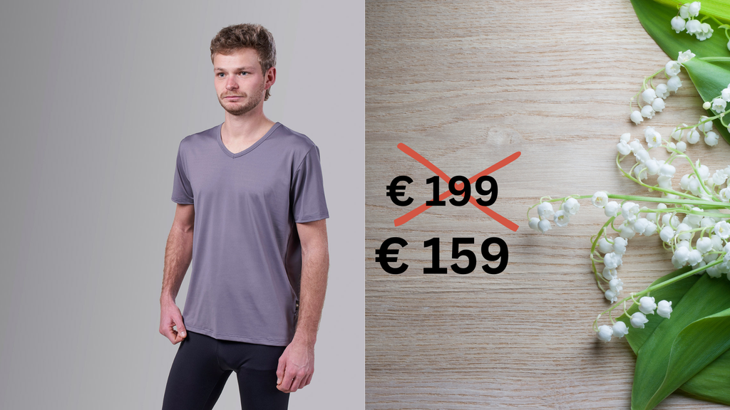 [00465] Paljari T-Shirt mit integriertem Schulterwärmer Bio-Infrarot Faser, UNISEX; Farbe: grau V-Ausschnitt WA