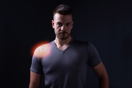 [00465] Paljari T-Shirt mit integriertem Schulterwärmer Bio-Infrarot Faser, UNISEX; Farbe: schwarz V-Ausschnitt [00465]